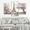 Imprimare pânză din trei piese Turnul Eiffel Roz Paris, așa cum este pictat