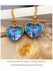 Ocean Blue Heart Crystal Earrings with Inlaid Diamonds & Luxury Ear Hooks