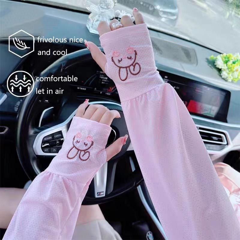 Summer Ice Silk Sun Protection Sleeves Outdoor Driving Uv Protection Rabbit Ice Sleeves Women'S Loose Arm Protection Sleeves