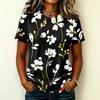 Womens Casual Raglan Sleeve Crew Neck Short Sleeve Top Floral Print Lightweight Comfortable Fit