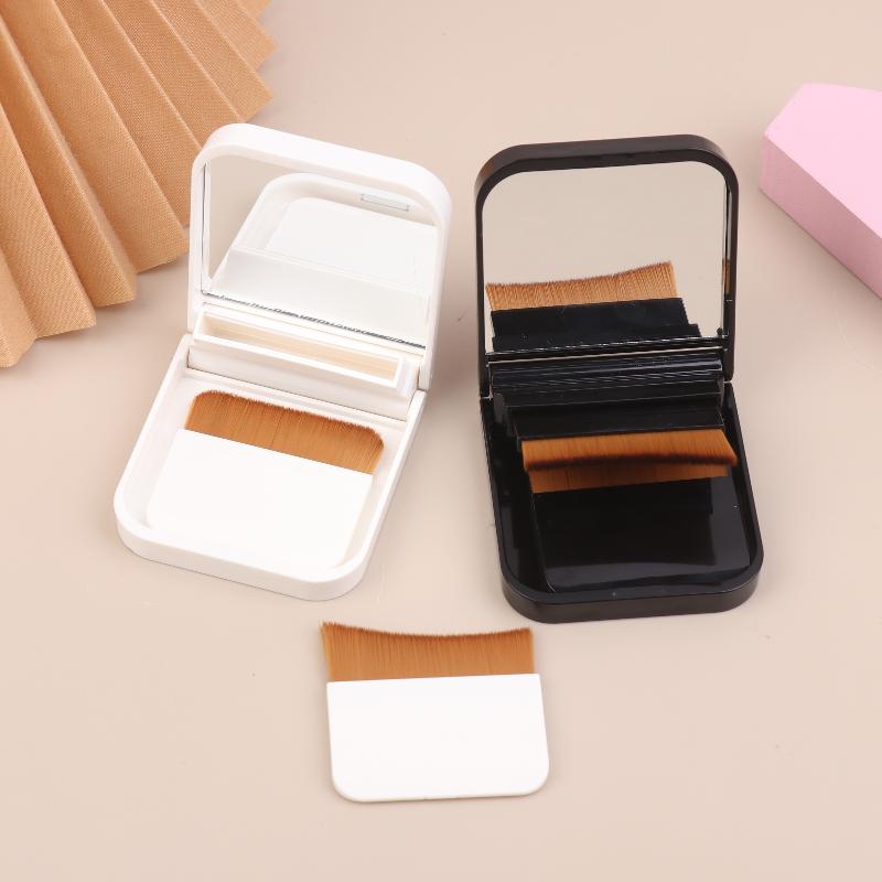 Portable Traceless Soft Flat Foundation Brush Set Ultra-Thin With Built-In Mirror One-Character Design Flawless Base Makeup