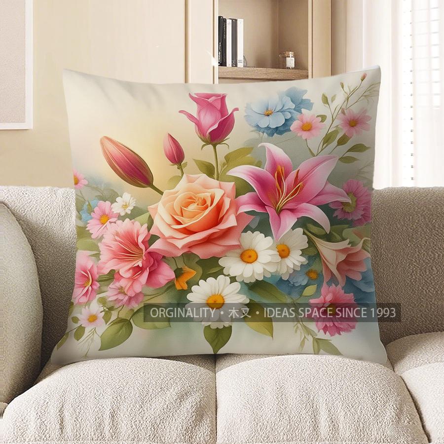 Home Decor Colorful Floral Bouquet Pillow For Home Decor Pattern Cushion Cover Suitable For Sofa Bedroom Car Pillow Cover