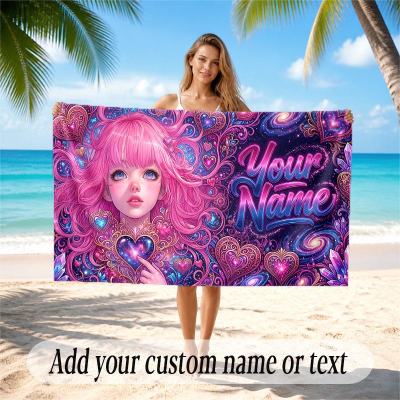 Space Cosmic Theme Soft Beach Towel Personalized Custom Name Text Towel Portable for Beach Pool Travel