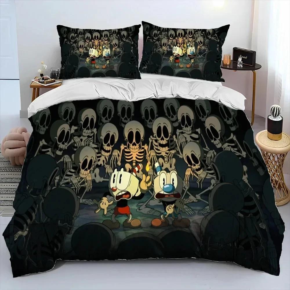 Ensemble de literie 3D C-Cuphead, Housse de couette et taie d'oreiller pour adolescents et adultes, Décoration de chambre à coucher, Cadeau pour garçons et filles 100×135cm