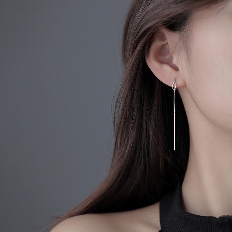 Silver Needle Two-Way Ear Chain Stud Earrings for Women - 2022 Trendy Korean Face-Slimming Design