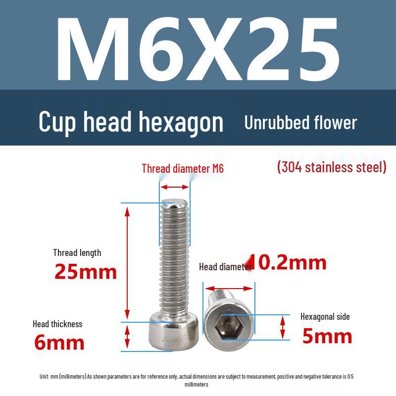 Yigu 304 Stainless Steel Socket Head Cap Screw, M2-M6 Cylindrical Head, Full Thread, Non-Knurled