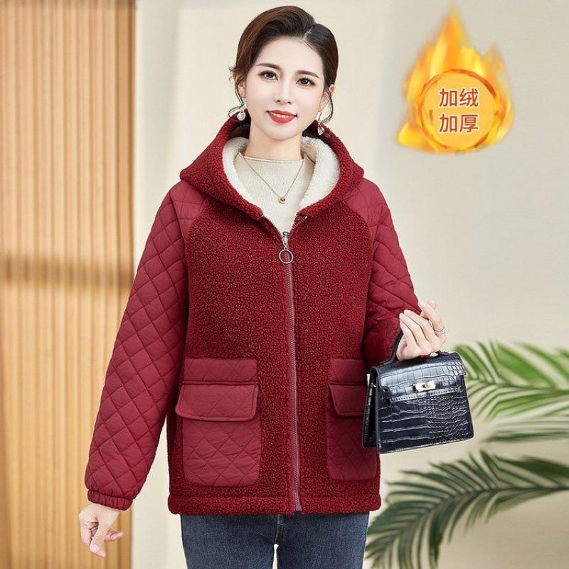 New Granular Velvet Cotton-padded Clothes, Old Women's Cotton-padded Clothes, Medium Women's Winter Clothing, Lamb Wool Jacket Thickened