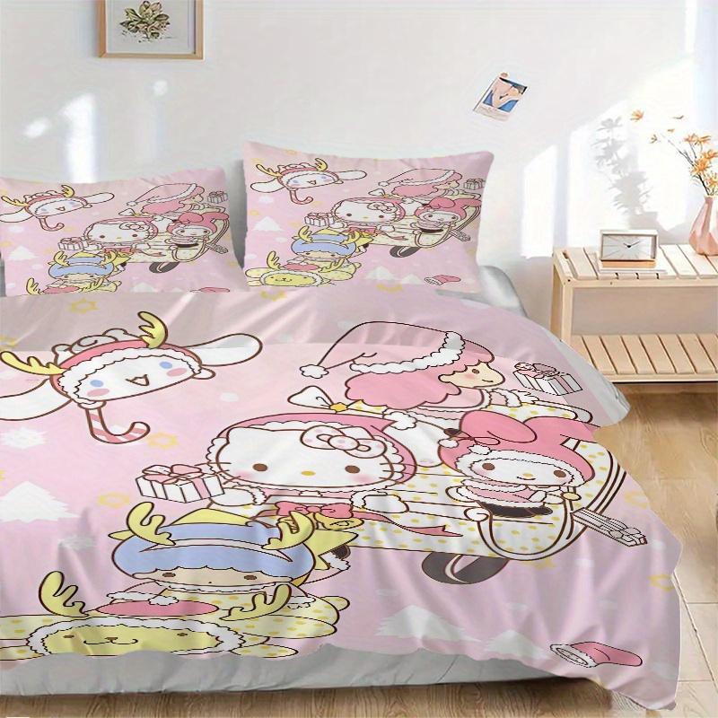 

3 шт. Рождественский автомобиль Sanrio Набор из трех предметов с узором Пододеяльник - Мягкое и уютное постельное белье для спальни, гостевой комнаты и общежития, Декоративный набор из 3 предметов 1 Qui 135x200cm