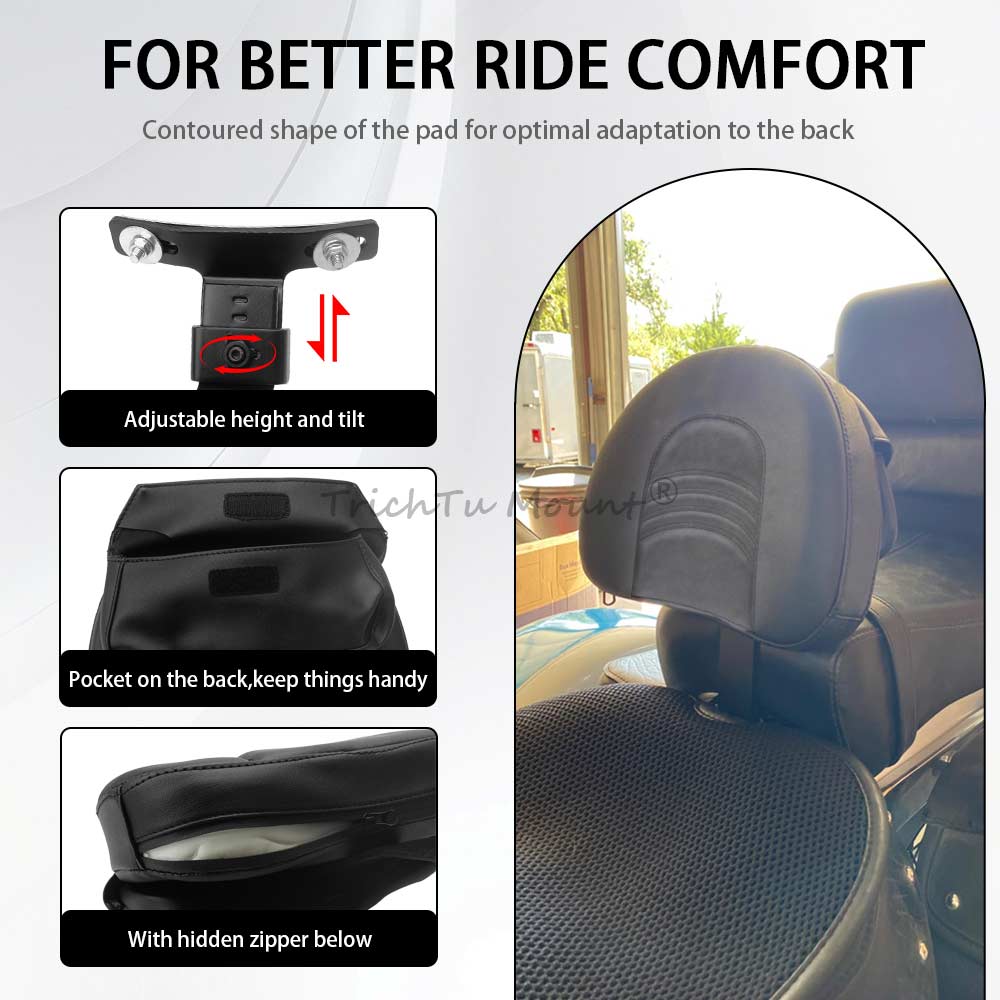 Adjustable Driver Backrest Chrome PU Leather Seat Motorcycle Accessory For Harley Heritage Softail FLSTC/Fatboy FLSTF 2007-2017