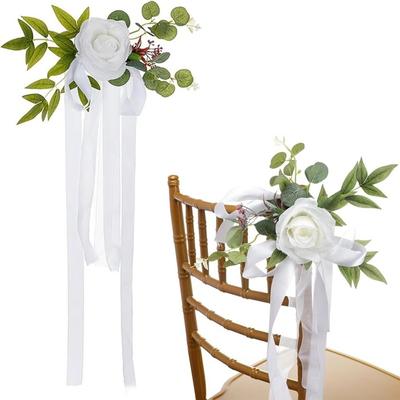 Artificial Floral Wedding Aisle Decorations Chiffon Ribbon Floral Arrangements Backrest Flowers