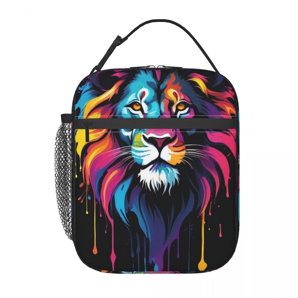 Bunte Löwendruck-Isolierte Lunchtasche für Damen Kinder Tragbare Lebensmittelboxen Thermische Lunchbox Tragetasche