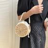 Rattan Bag Female Summer Straw Bag Cute Pearl Chain Shoulder Bag Braided Small Round Bag