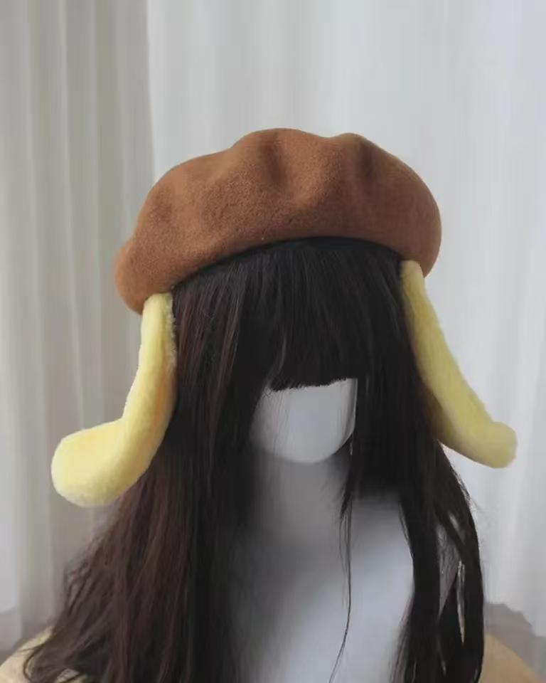 JK Lolita Japanese Childlike and Cute Kawaii Dog Ears Yellow Hat Pompoms Accessories Cosplay Hair Accessories Women Girls byHapp
