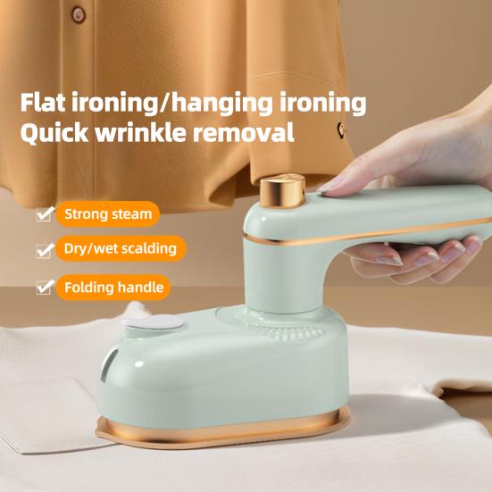 Portable Steam Ironing Machine with Water Tank Foldable Handle 1000W Fast Heating 2-in-1 Dry Wet Mini Travel Iron Clothes Steamer