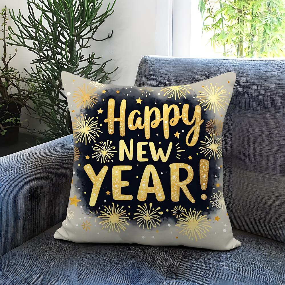 Holiday New Years Day Cushion Cover Comfortable Reversible Pillow Cover Ideal for Car Sofa Bedroom  Beyond