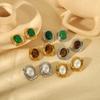 Nouveaux Produits Déclaration Pierre Naturelle Boucles d'Oreilles Œil de Tigre Imperméables Acier Inoxydable Plaqué Or Boucles d'Oreilles Clous Perle pour Femmes