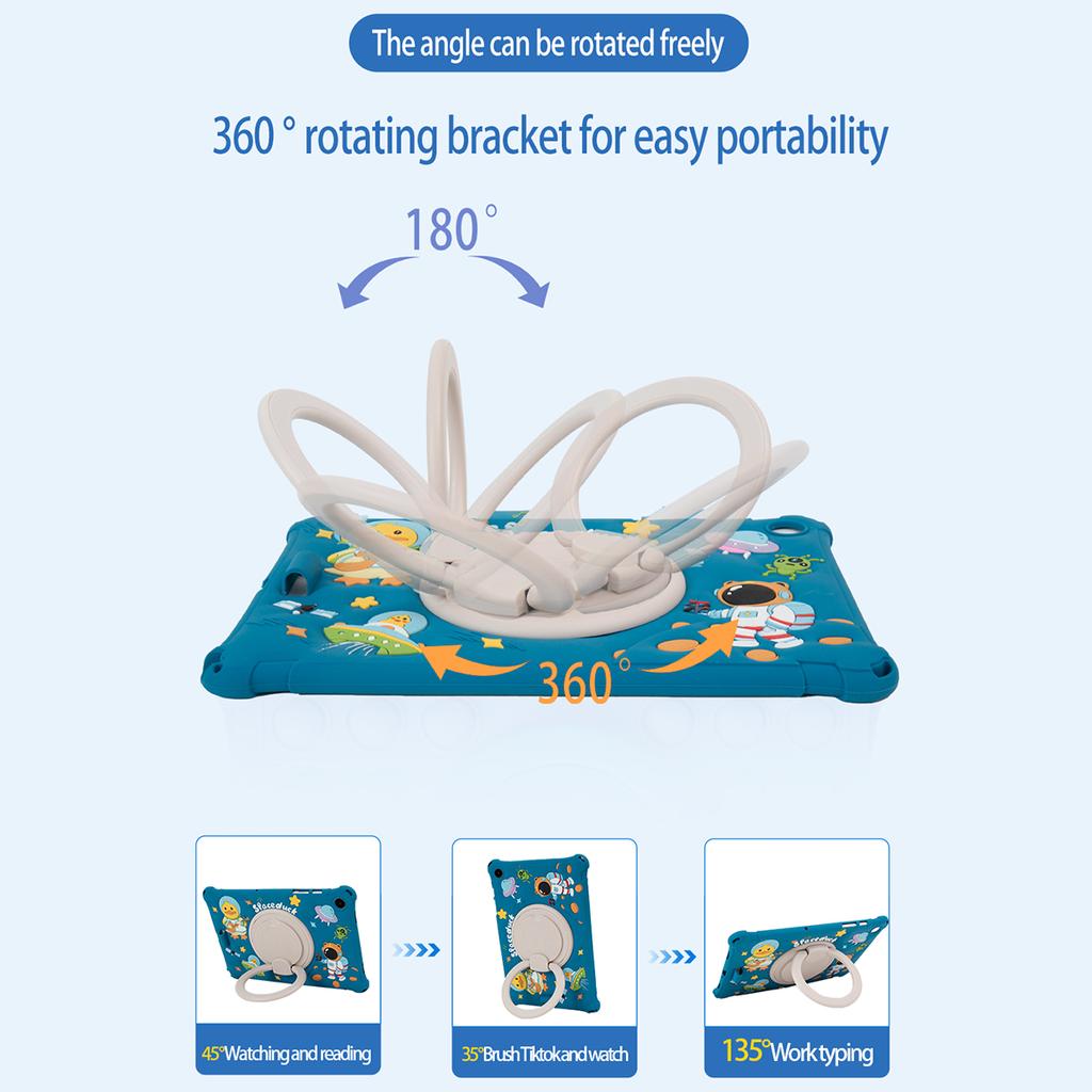 For Samsung Galaxy Tab A9+ Case Rotatable Kickstand Cute Cartoon Silicone Tablet Cover with Lanyard