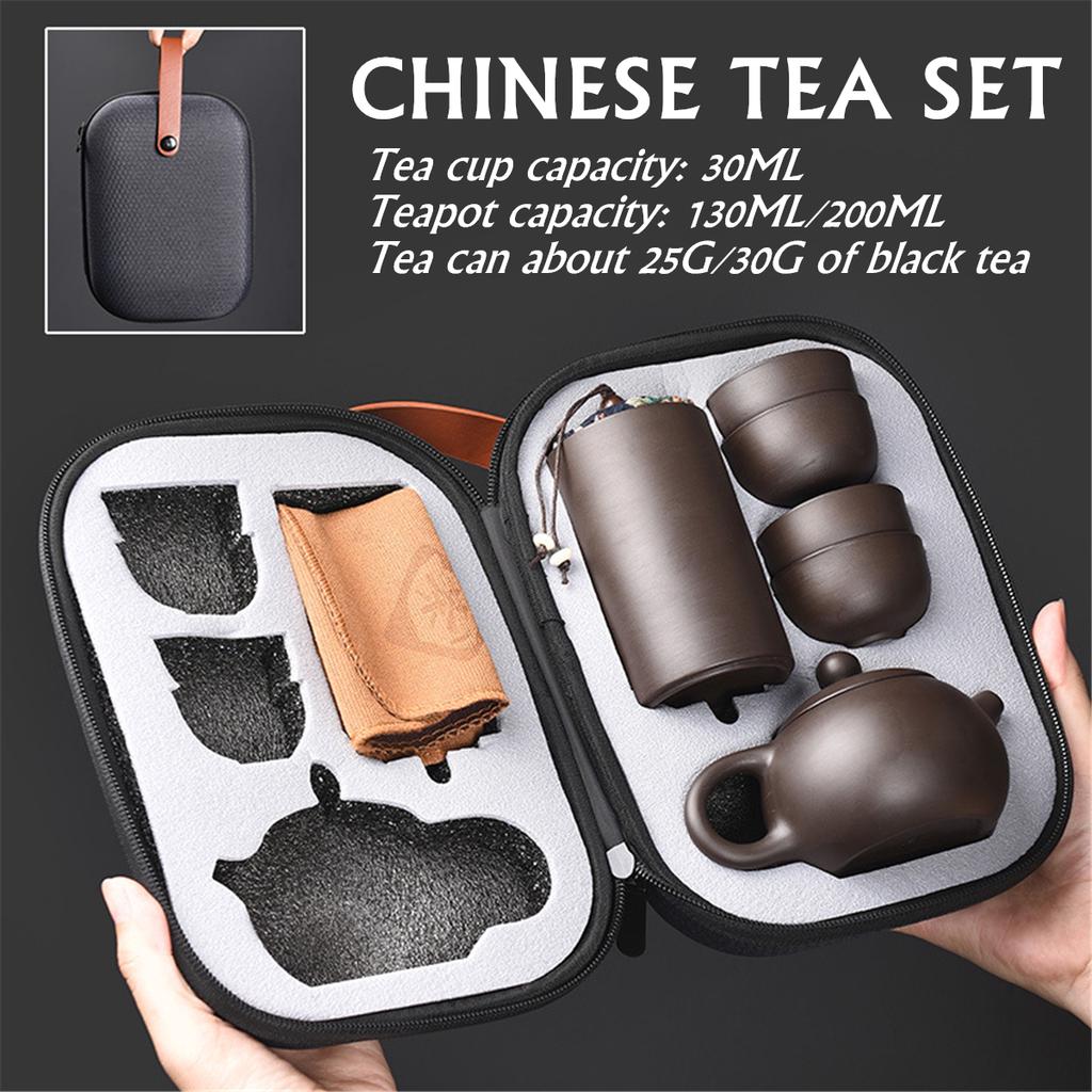 130ML/200ML Portable Travel Teapot Tea Set Gift Purple Sand Pot 4 Cup