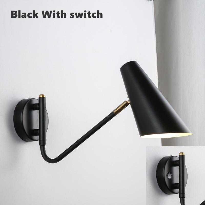Industrial Folding LED Wall Lamp With Switch Vintage Adjustable Swing Long Arm E27 Bedside Decor Lighting Sconce Reading Lights