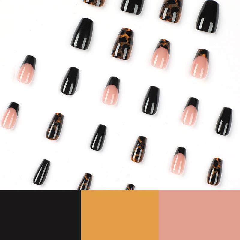 Tortoiseshell French Black Edge Gradient Manicure Stickers - Short Wearable Nail Tips
