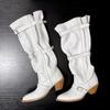 Fashion Vintage Pleated Belt Buckle Faux Suede Women Knee High Boots Autumn Winter Fashion High Heels Western Cowboy Knight Boots Shoes