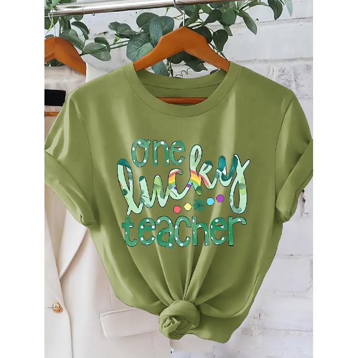 [One-way direction]Teacher's Edition One luy teacher Rainbow clover print fashion retro style short sleeve shirt Spring and summer Irish culture St.