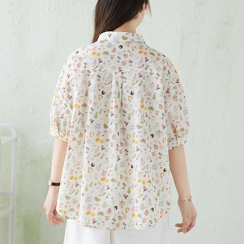 DIMANAF 2026 Plus Size New Summer Women Blouse Shirt Short Sleeve Beach Print Floral Casual Loose Cotton Lady Tops Tees Shirts