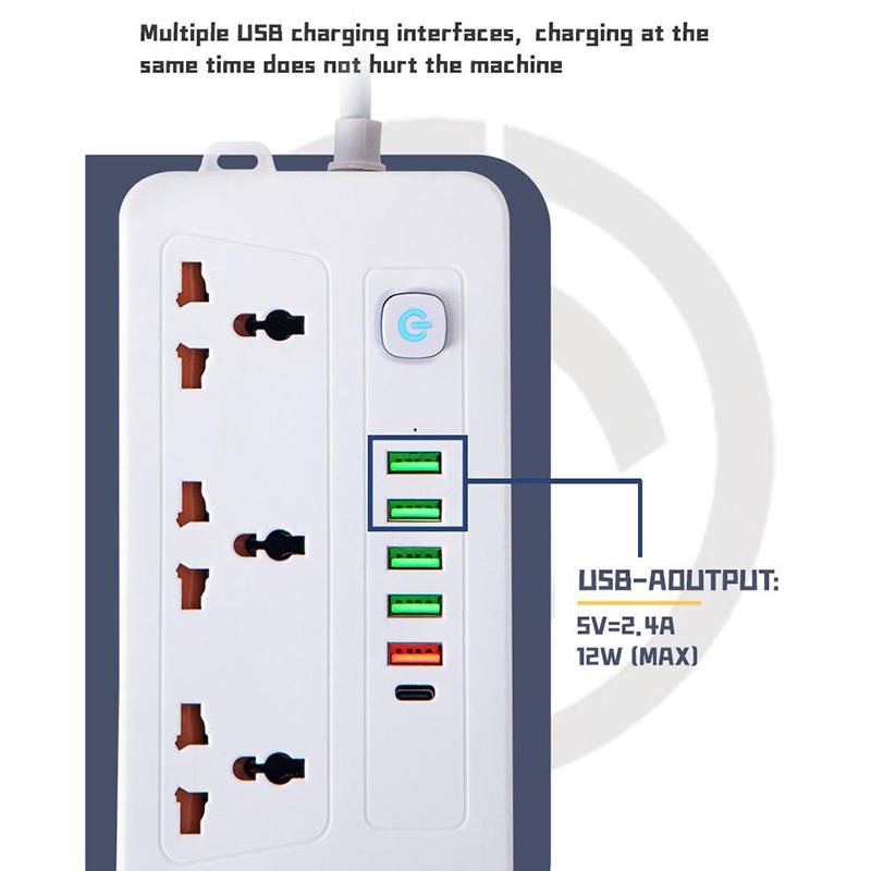 2/3 שקעים רצועת חשמל אוניברסלית עם 6 יציאות USB לחצן מתג מתג רצועת חשמל 2M/3M שקע חשמל הרחבה Eu Uk Us
