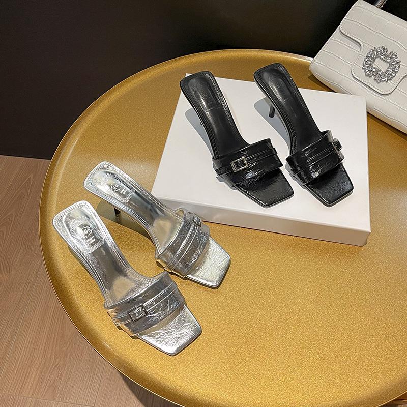 Fashion Bailamos 2025 Spring New Women Slipper Fashion Narrow Band Ladies Elegant Sandal Shoes Thin High Heel Dress Slip On Flip Flop