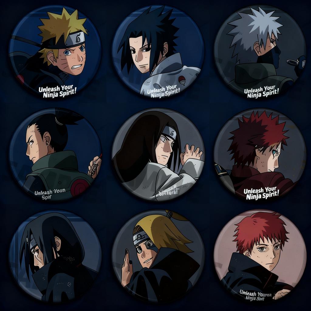 Naruto Anime Badge Pin Set Shiny Film Button Collectible Merchandise Gift for Fans Cosplay Brooch Accessory Kakashi Itachi Neji