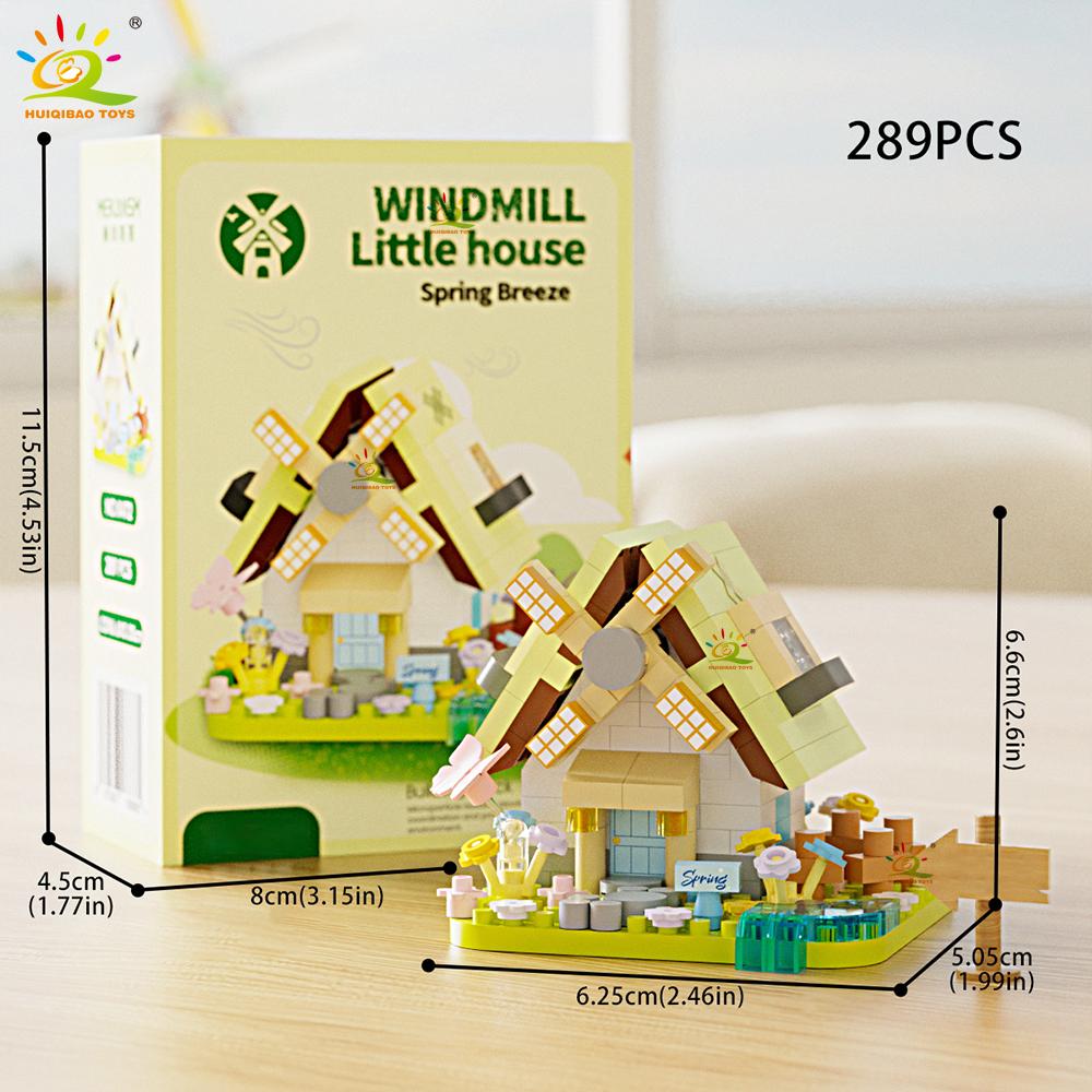 Cute MOC Windmill House model Micro Building Block Street View Model Mini Brick Toy for Children Desk Home Decoration