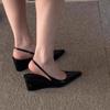 Niche High-end Pointed Wedge Heel Bag Head Sandals Spring and Summer New Leather Versatile Celebrity Platform Single Shoes High Heels