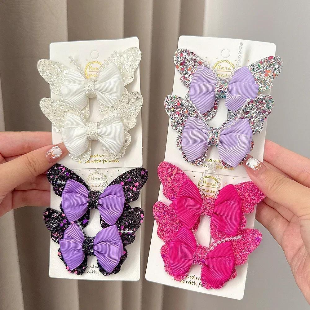 BABY BOWS 2Pcs/Set Glitter Butterfly Hair Clips for Women Girls Hairpins Children Cute Barrettes Kids Headwear Hair Accessories