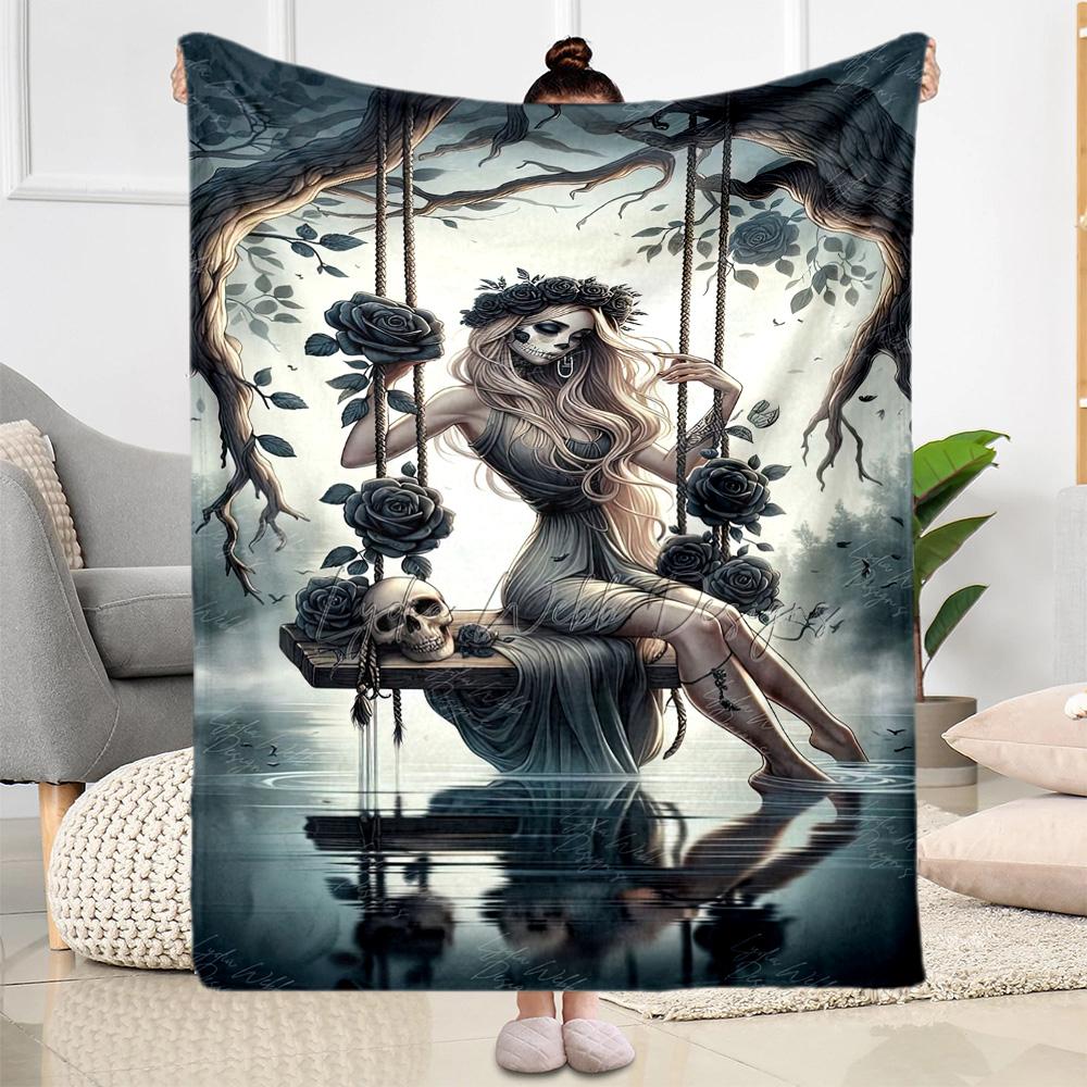 Gothic Style Blanket Soft Warm Cozy Great for Bed Livingroom Office Chair for All Occasions Playful Design Birthday Christmas Gift Blanket