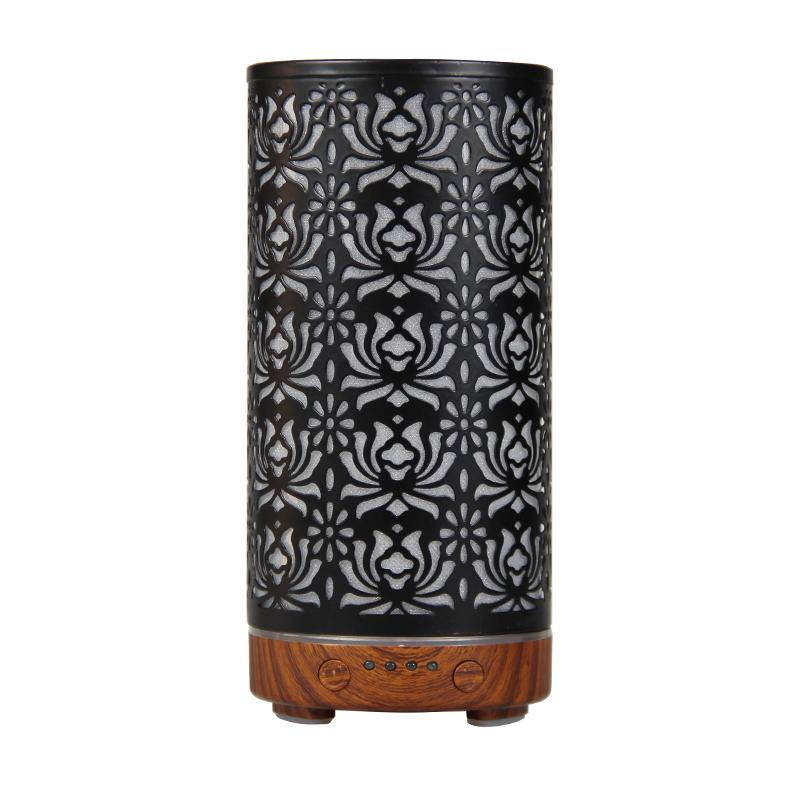 Aroma Diffuser Scent Ultrasonic Air Humidifier Iron Art Hollow Lotus Flower Pattern 2025 New Home Decorations with LED Lights