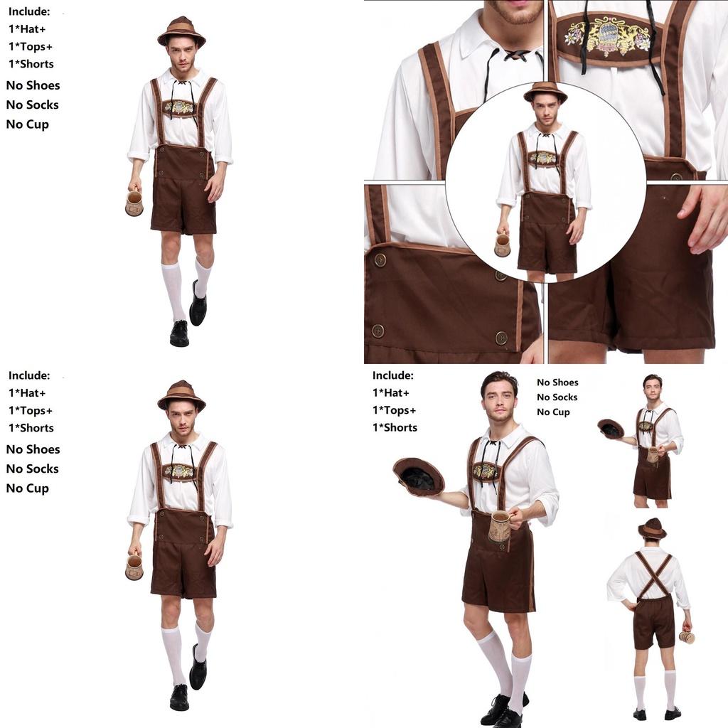 Trendy Men Oktoberfest Clothing Cosplay Outfit Complete With Hat And Suspenders Set
