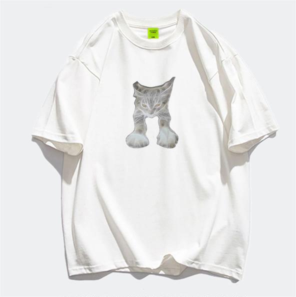Large size pure cotton American front shoulder short-sleeved t-shirt women's summer niche design sense high street loose top and clothing ins trendy