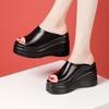 9.5cm Small Size 32-43 Comfortable Chunky Platform Shoes Genuine Leather Slippers 2025 High Heels Wedges Slides Office Model