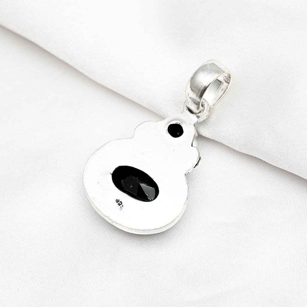 Czarny Spinel Wisiorek, 925 Solidny Srebrny Wisiorek Ręcznie Robiona Biżuteria z Kamieniami Szlachetnymi, Prezenty Dla Żony Zupełnie Nowy Wisiorek