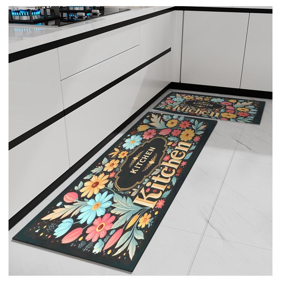 Beautiful Flowers Kitchen Mat Soft Thickened Kitchen Floor Mat Waterproof Non-slip Oil-proof Floor Mat Runner Rug