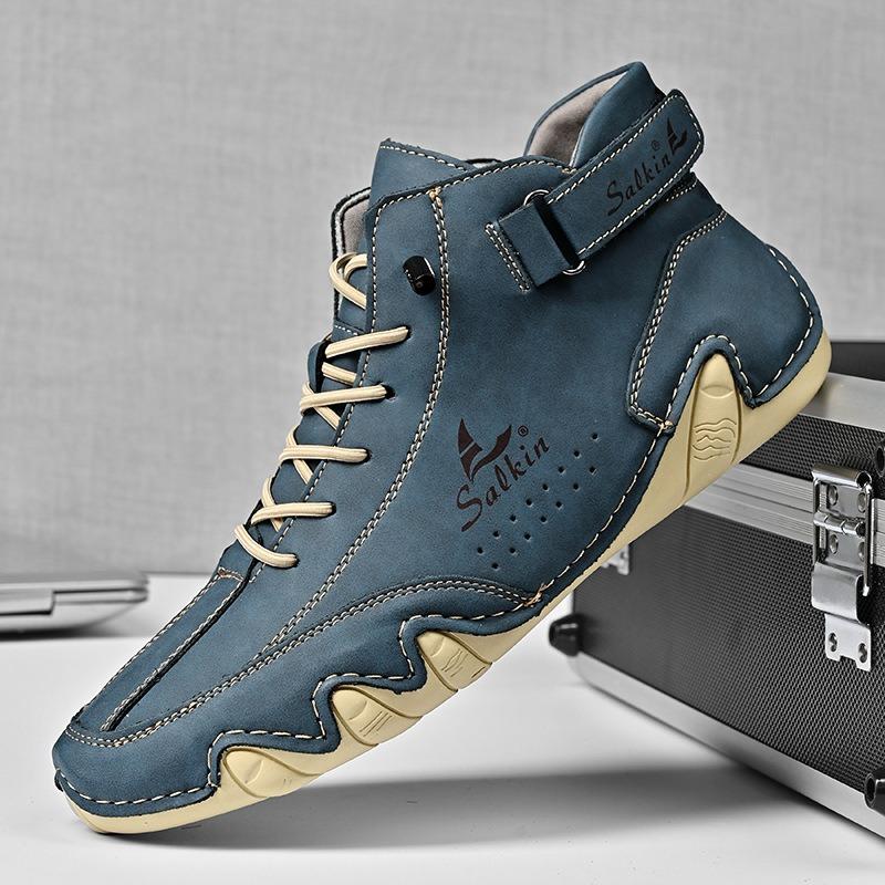 Handmade Leather Men Shoes 2025 New Retro Designer Ankle Boots Light Breathable Walking Shoes Slip on Drive Loafers Moccasins 48