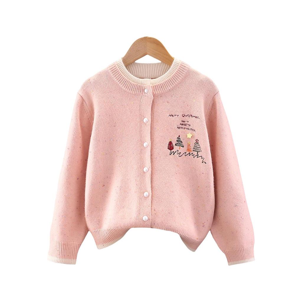Girls' 2025 Autumn Cardigan - White Knit, Spring & Autumn Style Thin Sweater