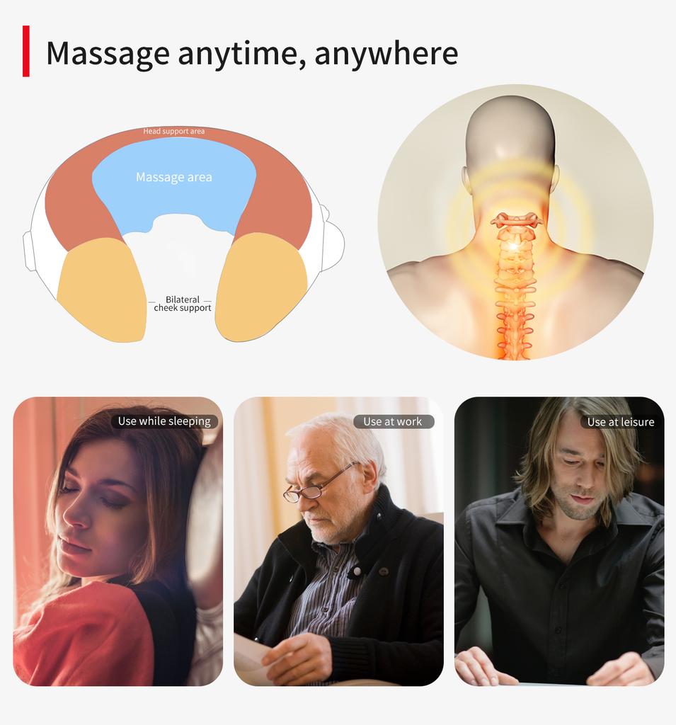 Portable Electric Shiatsu Heating Massager Pillow Infrared Cervical Shoulder Back for Travel Inflatable Massage Cushion