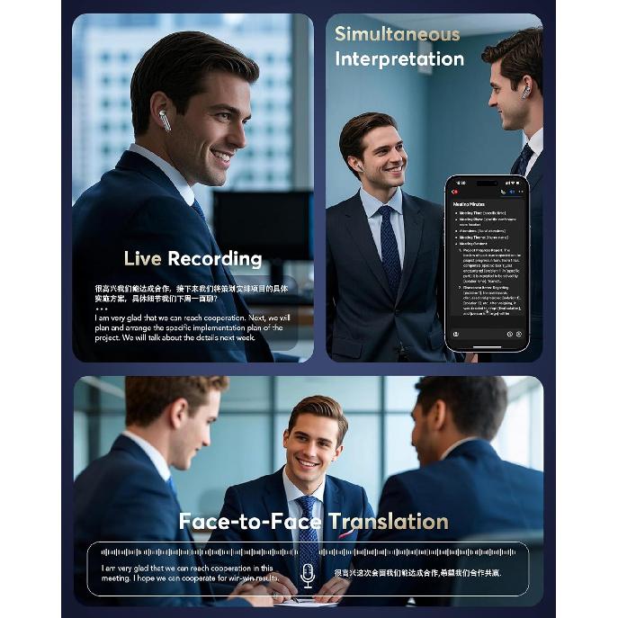 AI Translation Earbuds Real Time,144 Language Translator Earbuds, Audifonos Traductores Inglés Español,3-in-1 Translating Device, Translate Ear