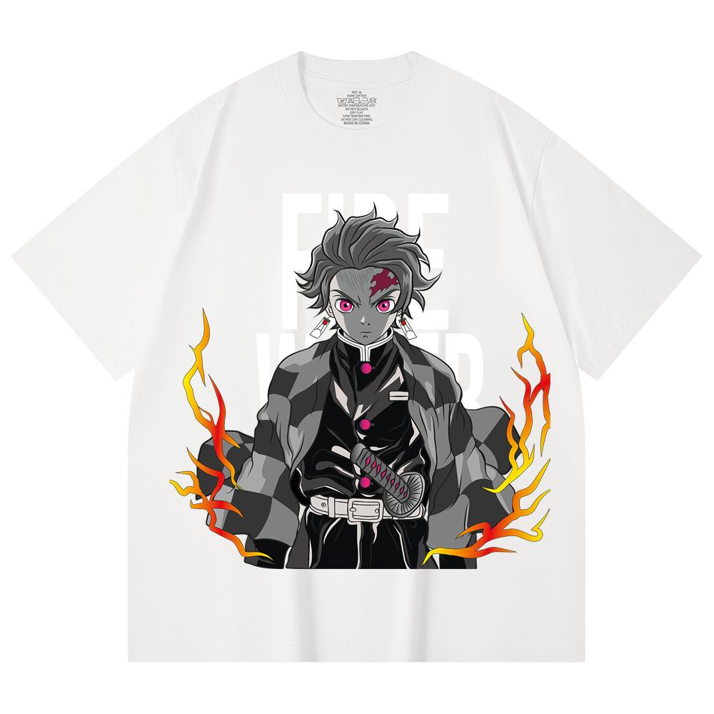 230 Gsm 100% Cotton Demon Slayer V116 Tanjiro Print Unisex Heavy Cotton T Shirt