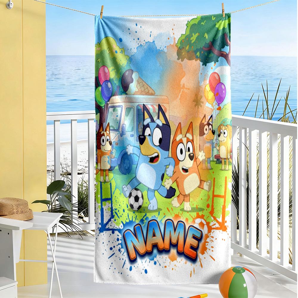 Soccer Fun Blue Heeler Customize Text Beach Towel High Absorbency & Quick-Dry Suitable for Swimming Gym Camping Yoga Vacation