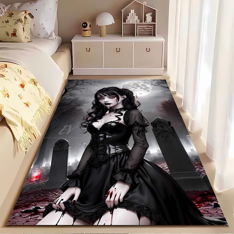 Gothic vampire in moonlit graveyard. Non-slip rug suitable for living room and bedroom sofas.