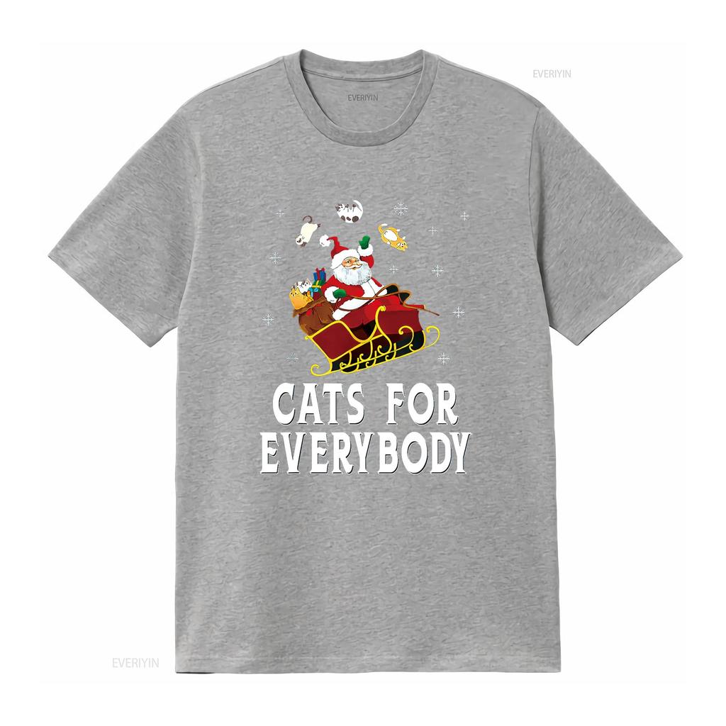 Cats For Everybody Christmas Cat Funny Xmas Women Santa T Shirt Vintage Washed Casual Slightly Homme Stretched Breathable