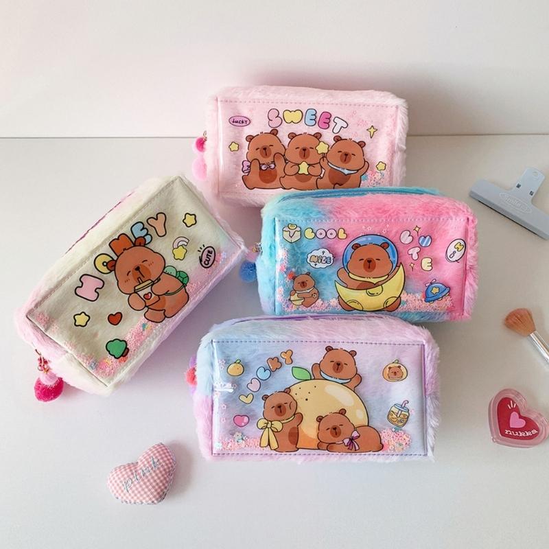 Plush Animal Pencil Case Large Capacity Pencil Pouches Zippered Closure Pen Organiser Bag For Office School Supplies