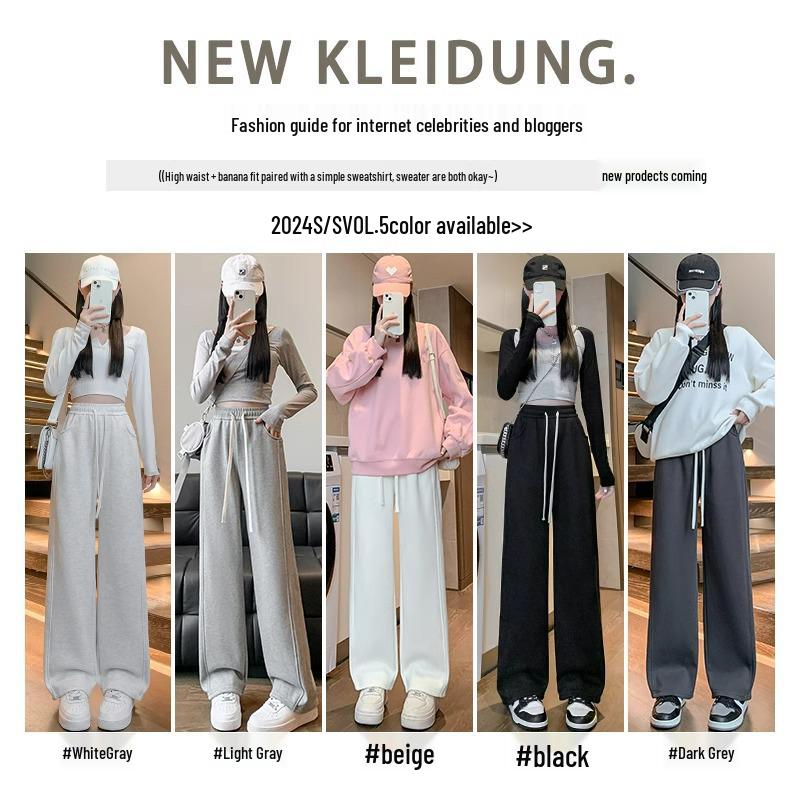 Petite Sporty Wide Leg High Waist Pants - Women's Casual Spring/Autumn Drapey Style